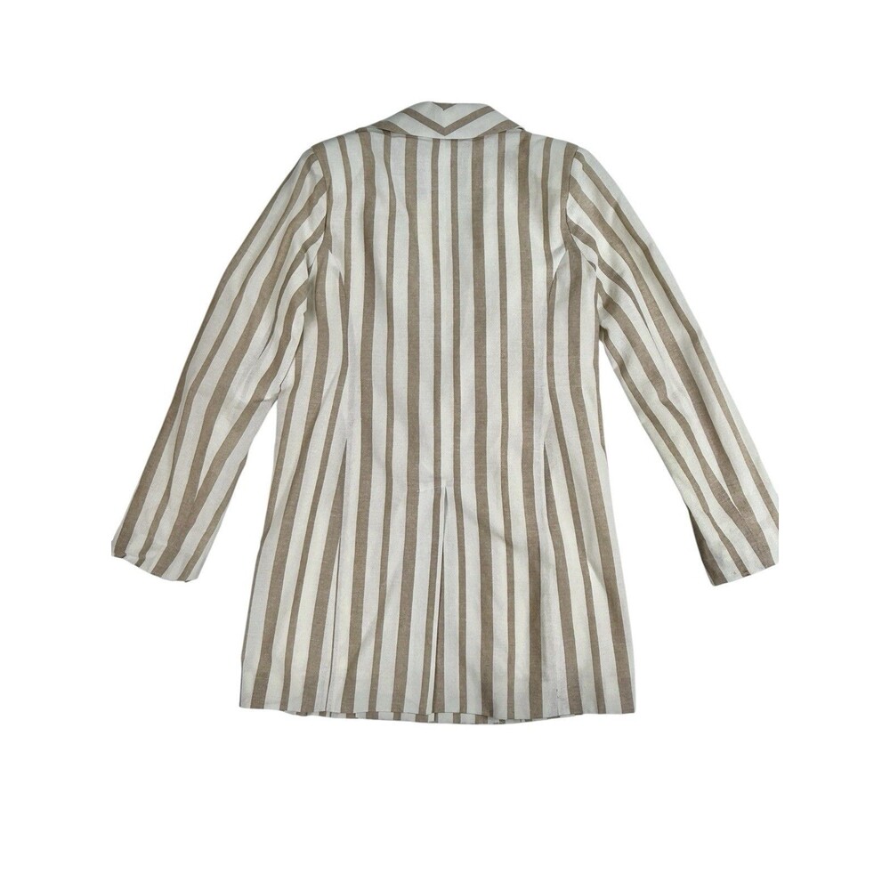 Chriselle x J.O.A. Striped Summer Boyfriend Blazer Tan White Longline Size S - Picture 7 of 10